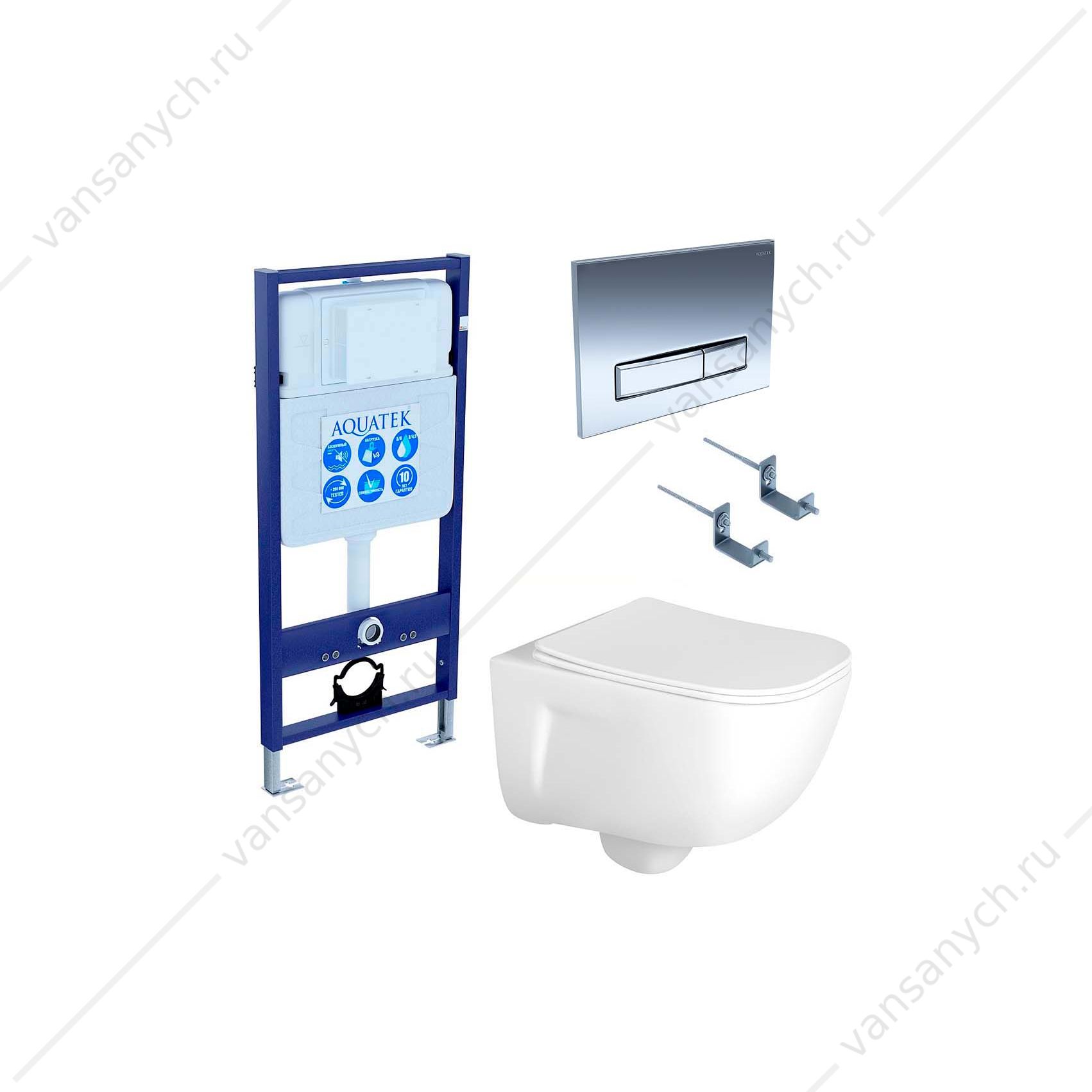Комплект AQUATEK ДИВА 4в1: унитаз безободковый ДИВА AQ2012-00 с сиденьем микролифт, быстросъем. + рама AQUATEK Standard INS-0000012+ крепеж +клавиша хром глянц. Aquatek (Россия) купить в Тюмени (Ван Саныч™)